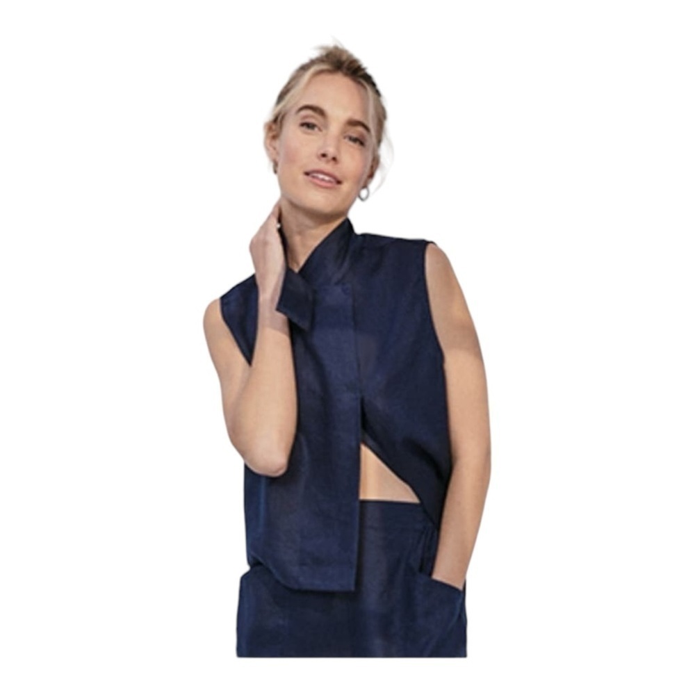 Lunya Woven Linen Sleeveless Shirt in Navy NWT